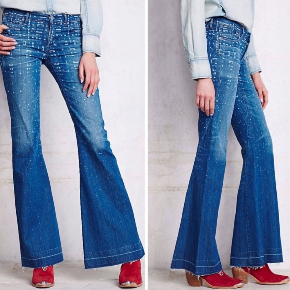 Free People × Citizens Of Humanity  Charlie Flare Jeans Raq Hem Blue Sz 29